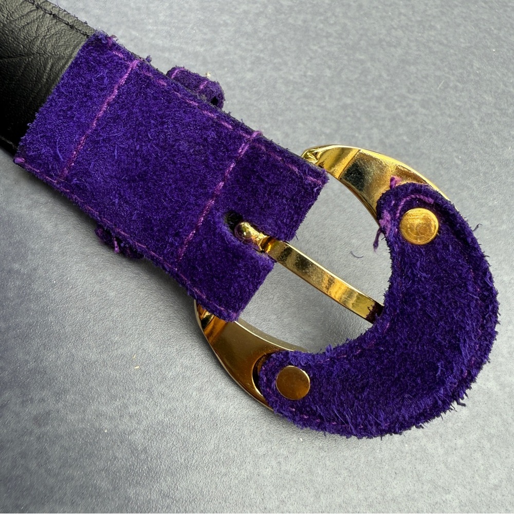 Vintage Purple Belt with Gold Buckle in Genuine Suede Leather 32 Rare - Picture 6 of 14
